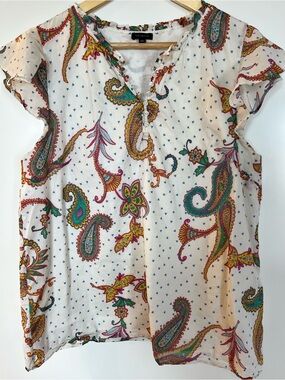 Talbots 100% Cotton Paisley Print Flutter Short Sleeves Hearts XL